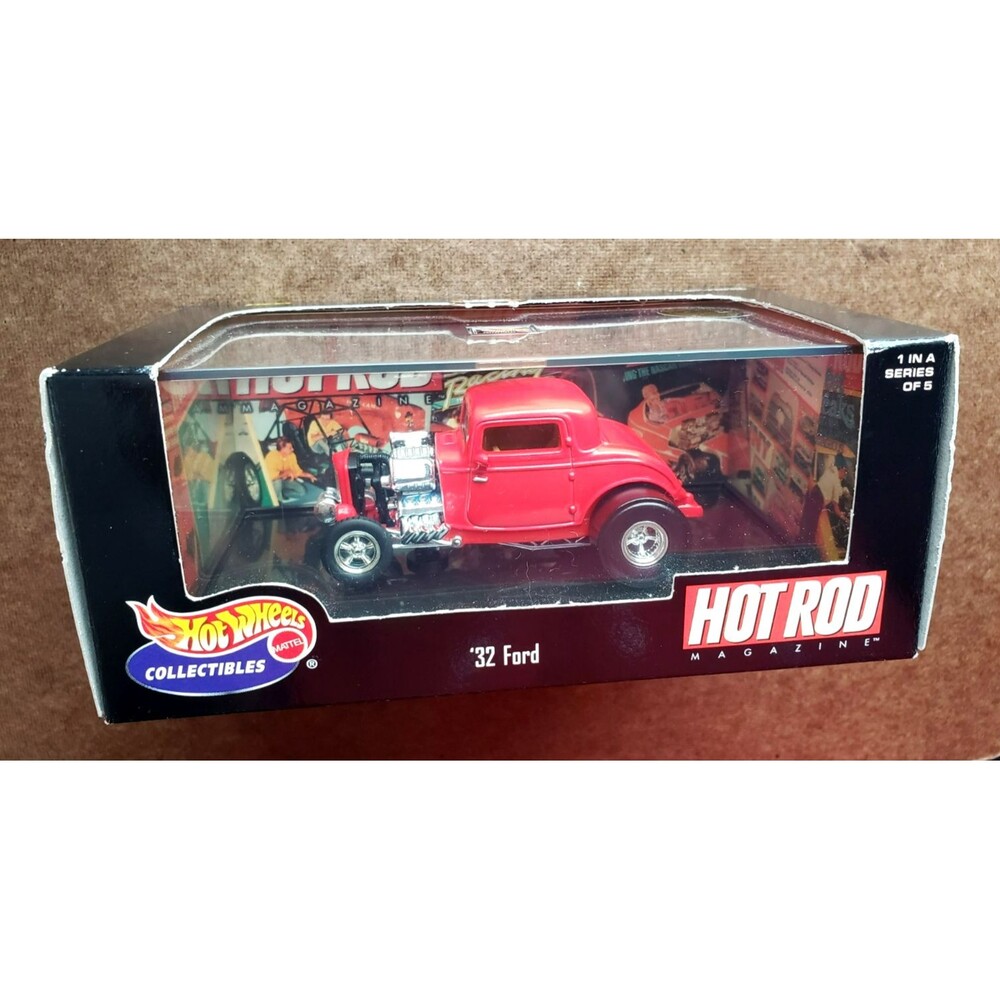 2000 HOT WHEELS COLLECTIBLES 1932 FORD RED #1/5 HOT ROD SERIES I  MAGAZINE 1:43